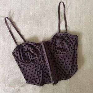 Brown Glassons polka dot corset top